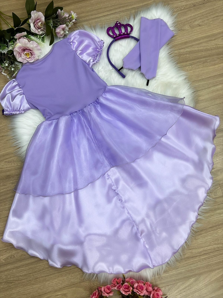 Fantasia Infantil Vestido Princesa Sofia Rapunzel Par Luvas e