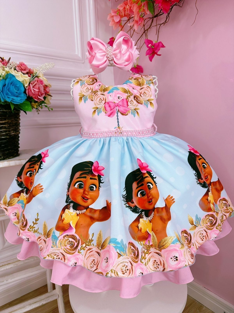 Vestido moana de verão para meninas, roupa feminina para bebês