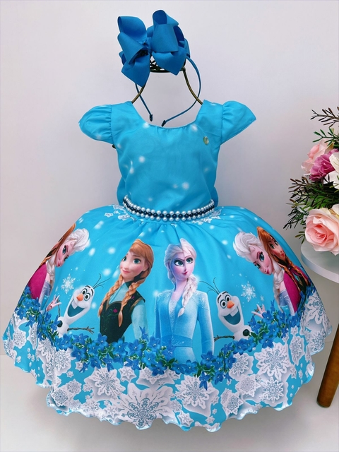 Vestido Frozen Borboletas Flores Elsa Ana Olaf Luxo