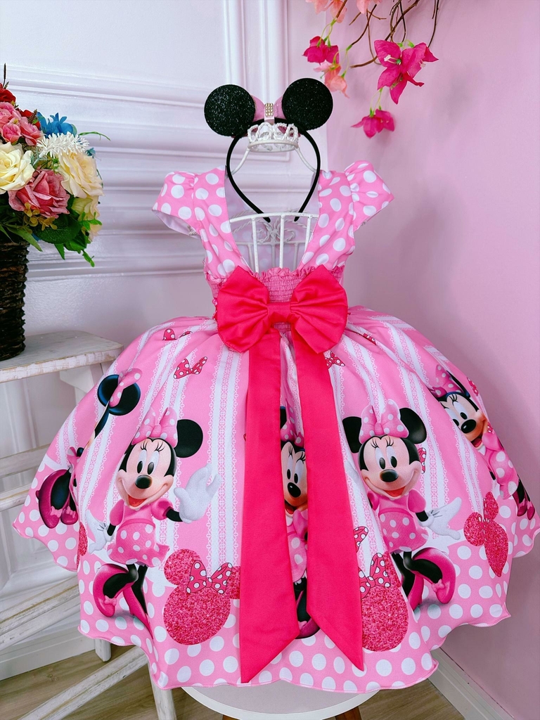 Vestido Infantil Princesa Tematico Minnie Rosa - Roupa Infantil