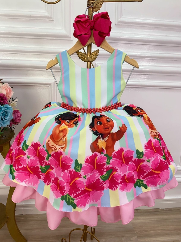 Vestido Tematico Princesa Moana Baby - Roupa Infantil, roupa moana baby 1  ano