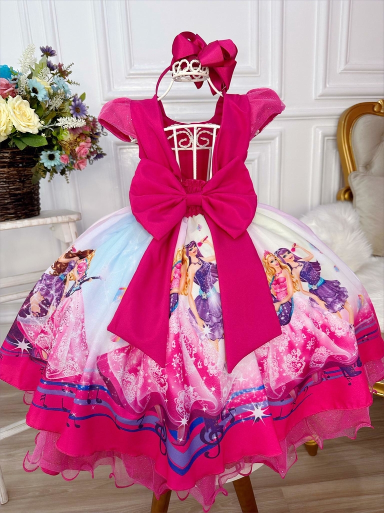 Vestido Infantil Pink Festa Princesas Barbie Realeza Festa