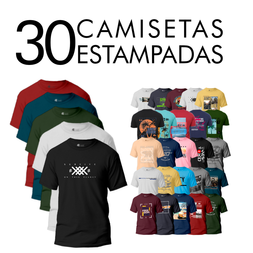 Kit 30 Camisetas Masculinas Atacado Revenda Gola Redonda