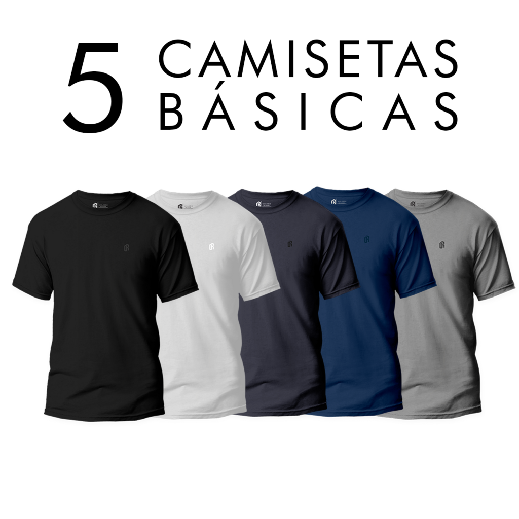 Kit 5 Camisetas Camisas Masculinas Básicas Gola Redonda Algodão Premium