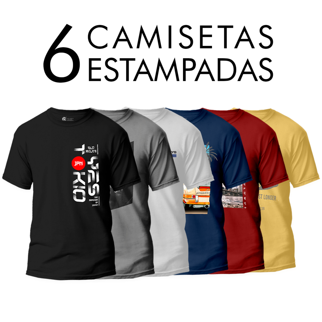 Kit 6 Camisetas Camisas Masculinas Atacado Revenda 100% Algodão Fio 30.1