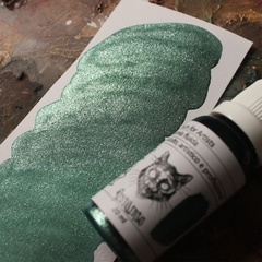 Aquarela fluida na cor Alecrim (verde escuro metalizado) - tinta de linha profissional - Pestilento Art