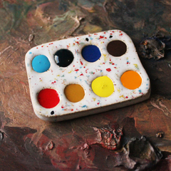 Mini paleta em cerâmica com 8 cores de tinta aquarela (profissional) - Pestilento Art