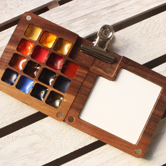 Imagem do PRÉ-VENDA Estojo de viagem em madeira, 15 cores com tinta - qualidade profissional