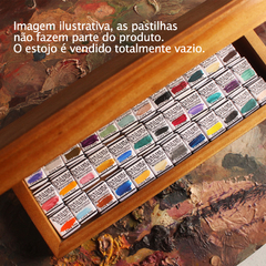Estojo em madeira na cor mogno, para armazenar pastilhas de tinta aquarela (estojo vazio) - Pestilento Art