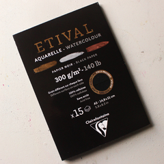 Papel preto para aquarela metalizada - Etival Clairefontaine A5 300g, fibra de celulose - loja online