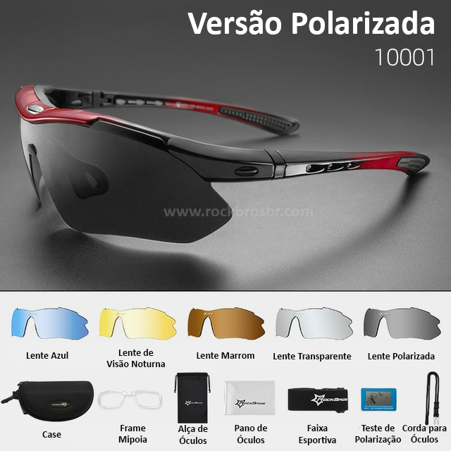 Óculos de sol polarizados esportivos com 5 lentes de proteção Rockb