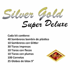 Kit Fiesta Año Nuevo Plata Oro Super Deluxe para 100 Personas - Happy Fiesta