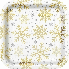 Silver & Gold Holiday Snowflakes Plato Fiesta 8 Pzas