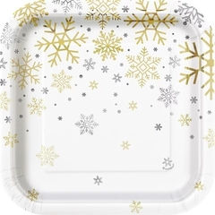 Silver & Gold Holiday Snowflakes Plato Pastelero 8 Pzas