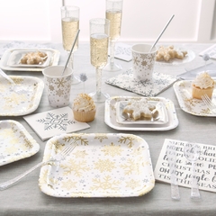 Silver & Gold Holiday Snowflakes Plato Fiesta 8 Pzas - comprar en línea