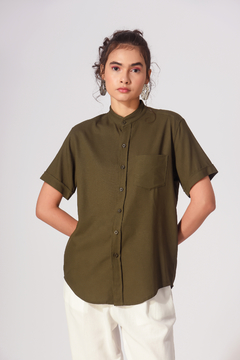 Camisa Gola Padre Pierre 6 Militar Linho - comprar online