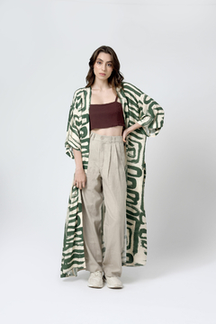 Kimono Longo Estampado Marina 2 Pincel Green Viscose - U na internet