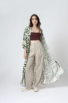 Kimono Longo Estampado Marina 2 Pincel Green Viscose - U - comprar online