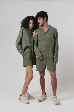 Camisa com Bolsos Bento Army Green Poplin - loja online