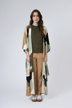 Kimono Longo Estampado Marina 2 Green Spot Viscose - U na internet