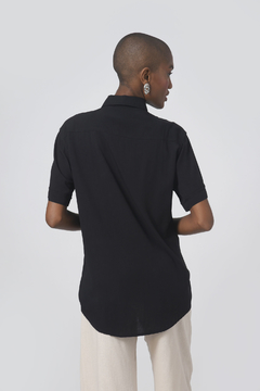 Camisa com manga curta bolso na frente Pedro 3 Black Slub na internet
