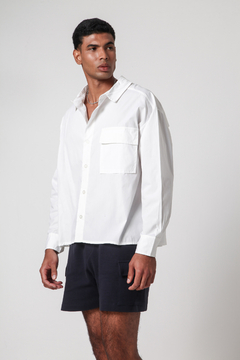 Camisa Ampla com Bolsos Yoji Branco Tricoline - loja online
