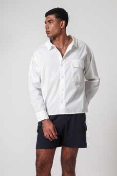 Camisa Ampla com Bolsos Yoji Branco Tricoline - BSTL | Loja Online