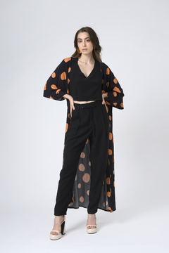 Kimono Longo Estampado Marina 2 Polka Dot Viscose - U na internet