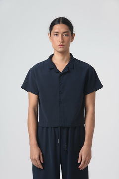 Camisa Cropped Vichy Navy Lyocel - comprar online