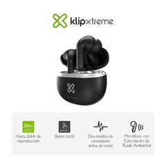 KLIP XTREME TWS EDGEBUDS PRO Black Inalámbrico + Bluetooth 5.3 + Cancelación Activa de Ruido + IPX3 (Deportes) + 6,5hs de autonomía y 26hs totales en internet