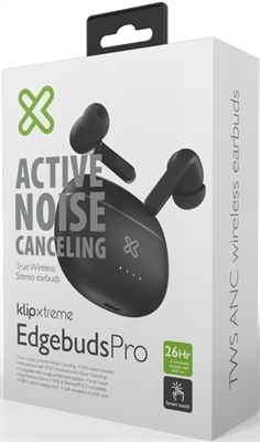 KLIP XTREME TWS EDGEBUDS PRO Black Inalámbrico + Bluetooth 5.3 + Cancelación Activa de Ruido + IPX3 (Deportes) + 6,5hs de autonomía y 26hs totales en internet