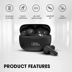 JBL VIBE 200 TWS BLACK Inalámbrico + Bluetooth + Bajos Profundos + Uso Dual + IPX2 Resistente a la lluvia+ 5hs. Autonomía con 20hs. totales - comprar online