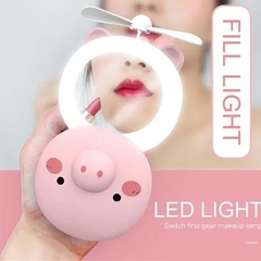 Mini Ventilador Espejo Led Maquillaje Recargable Usb Pig Kawaii - Premavintage