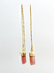 Brinco Turmalina Rosa Bruta Fio Duplo- Banho de Ouro 18 k - Anja Místika | Joias com Pedras naturais e Cristais
