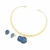 Conjunto Rigída Choker Cianita Azul - Banho Ouro