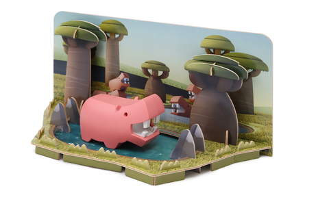 Halftoys Animal Playset 16cm Hipopotamo + Diorama Muñeco encastre iman