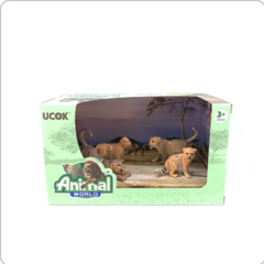 Animal World 99702 Playset 19cm - Pack x4 - Cachorros Leon y Guepardo