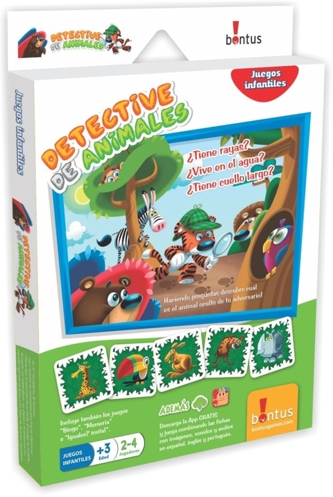 Juegos Infantiles + App Bontus Didactico de cartas Naipes Detective de animales