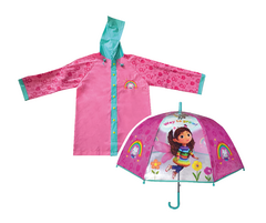 Combo Paraguas y Piloto Lluvia niños Impermeable Plastico Gabby Dollhouse