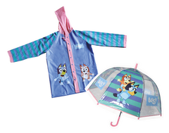Combo Paraguas y Piloto Lluvia niños Impermeable Plastico Bluey