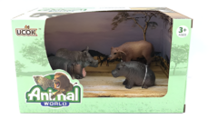 Animal World 99704 Playset 19cm - Pack x4 - Rino Antilope Hipo x2