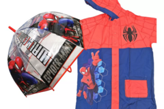 Combo Paraguas y Piloto Lluvia niños Impermeable Plastico Spiderman