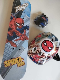 Skate Spiderman 60x15 con casco, rodrilleras y coderas. En estuche de plástico - tienda online