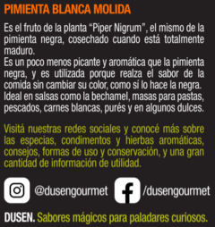 Pimienta Blanca Molida - Sin TACC - Pote de 190gr - comprar online