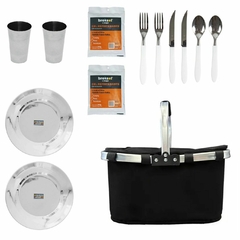 Set Camping Canasta Conservadora Negra Vajilla + Gel Refrigerante