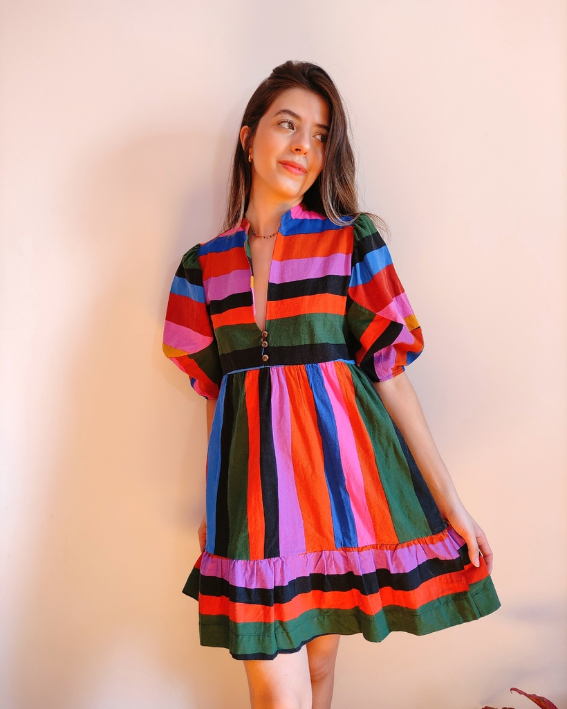 Vestido Farm Listrado PP Comprar em Primitivo Brech