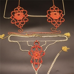 Conjunto de Joias para o Corpo Sexy Flor Vermelha de Strass Melody. na internet