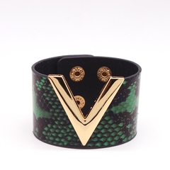 Pulseira de Couro com Dourado Para Mulher, Pulseira Larga Estilo Punk. - loja online