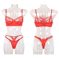 Conjunto de Lingerie Nathalia Plissado de Renda Transparente. - comprar online