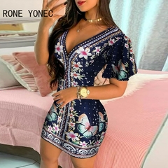 Vestido Elegante Estampa Floral com Decote em V. - comprar online